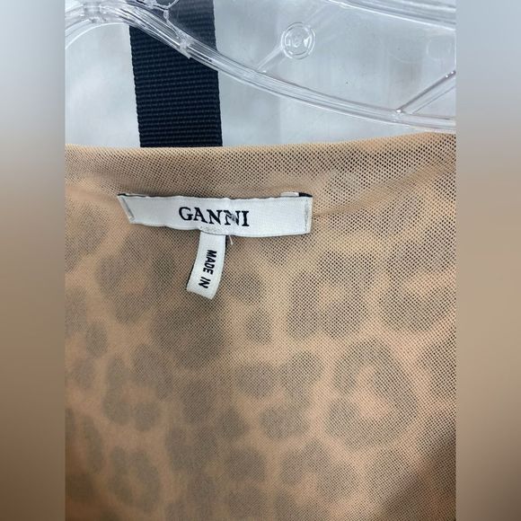 GANNI Leopard Ruched Mesh Dress 36 - Picture 7 of 8